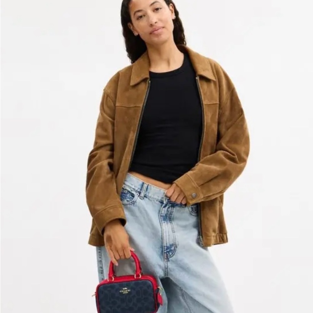 Satchel Crossbody Bag In Signature Canvas Denim/Bold Red CW197 - Picture 5 of 16